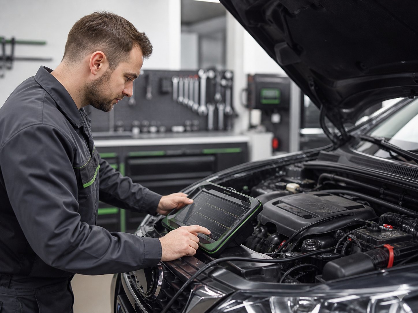 Fahrzeugdiagnose in einer sauberen Autowerkstatt